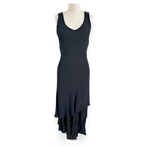 Chicos Vintage Black Silk Fit & Flare Tiered Asymmetrical Hem Slip Dress L 2 - Picture 3 of 5